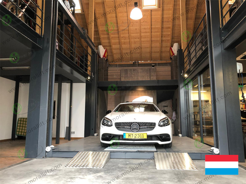 Four post vertical car lift to Luxembourg